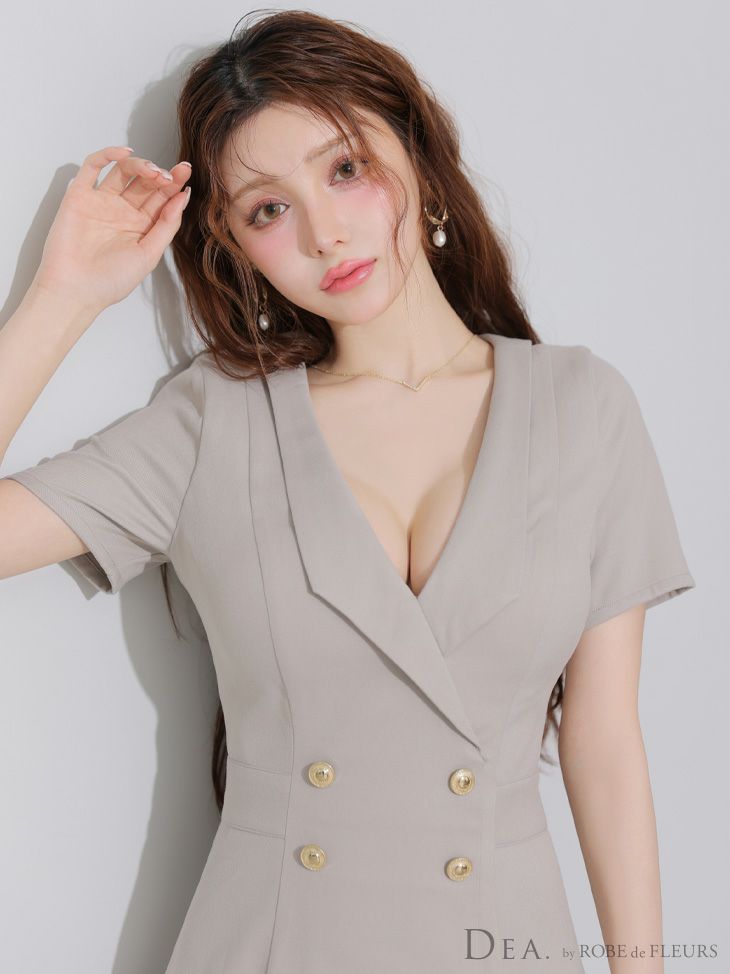 DEA. ディア バイ ローブドフルール 襟付きダブルボタンプリーツ半袖ミニキャバドレス de4207-c