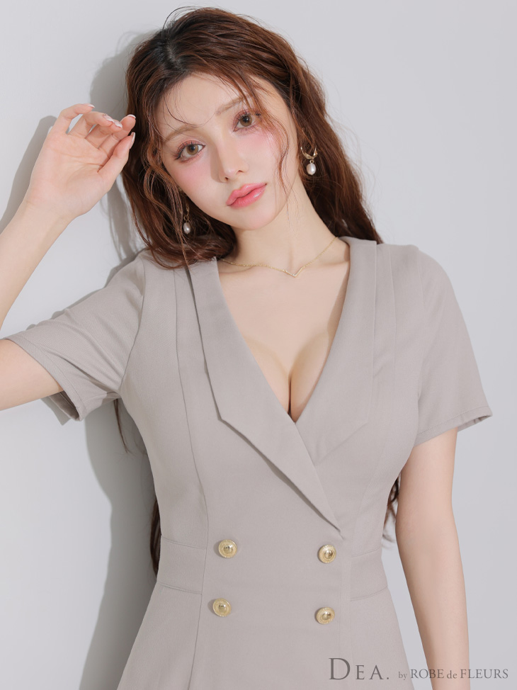 DEA. ディア バイ ローブドフルール 襟付きダブルボタンプリーツ半袖ミニキャバドレス de4207-c