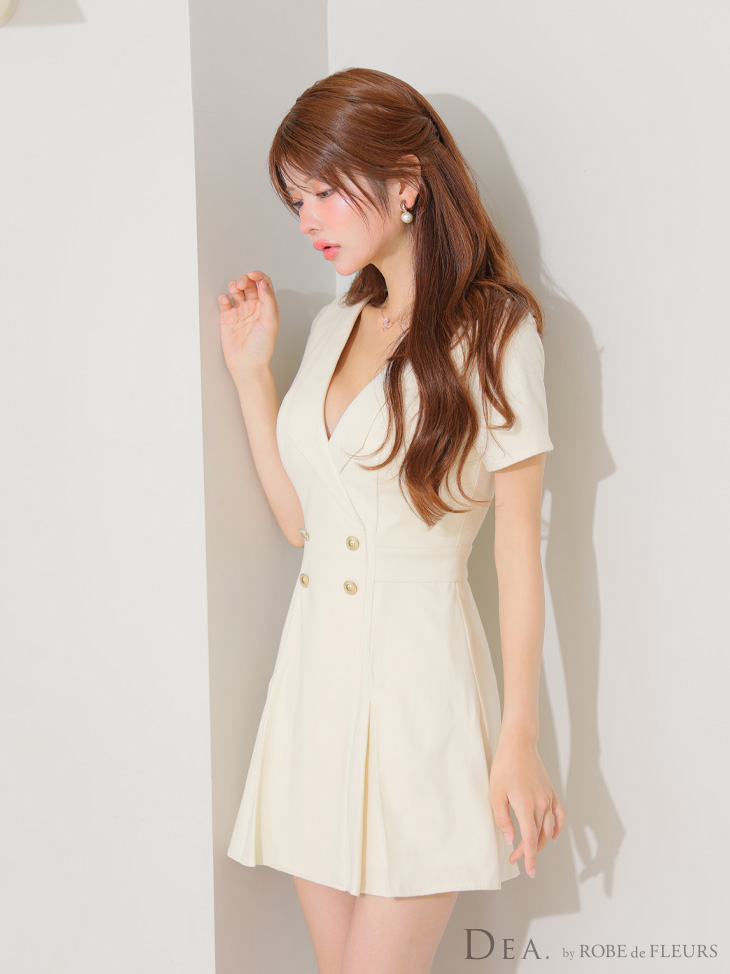 DEA. ディア バイ ローブドフルール 襟付きダブルボタンプリーツ半袖ミニキャバドレス de4207-c