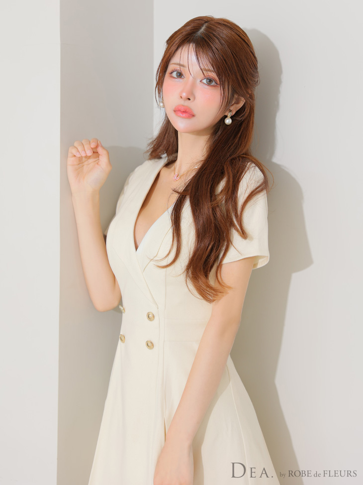 DEA. ディア バイ ローブドフルール 襟付きダブルボタンプリーツ半袖ミニキャバドレス de4207-c