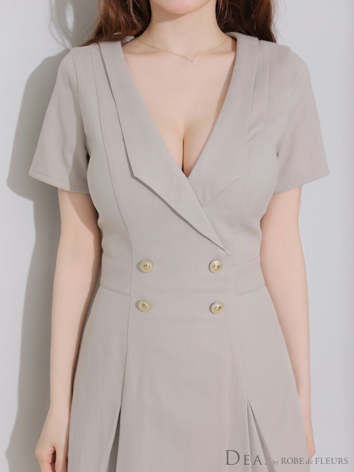 DEA. ディア バイ ローブドフルール 襟付きダブルボタンプリーツ半袖ミニキャバドレス de4207-c