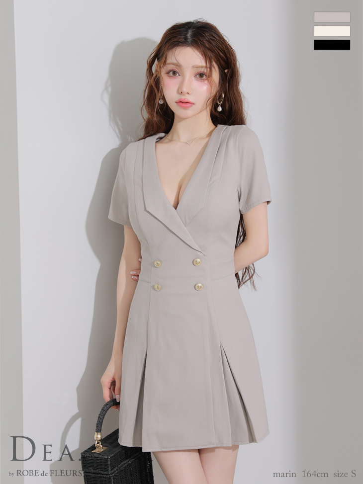 DEA. ディア バイ ローブドフルール 襟付きダブルボタンプリーツ半袖ミニキャバドレス de4207