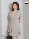 DEA. ディア バイ ローブドフルール 襟付きダブルボタンプリーツ半袖ミニキャバドレス de4207