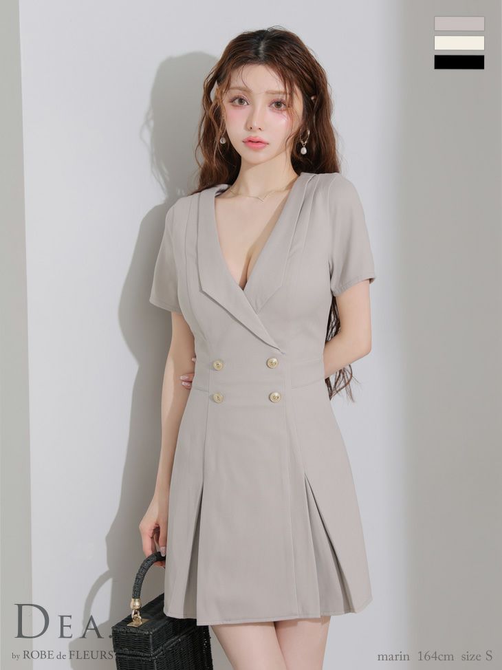 DEA. ディア バイ ローブドフルール 襟付きダブルボタンプリーツ半袖ミニキャバドレス de4207