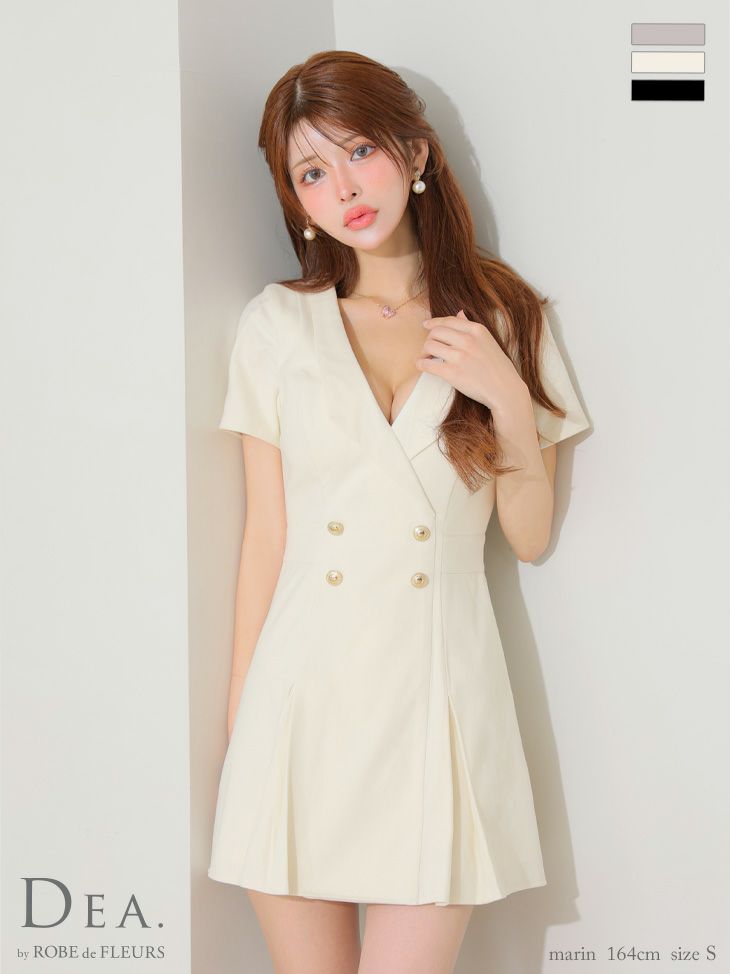 DEA. ディア バイ ローブドフルール 襟付きダブルボタンプリーツ半袖ミニキャバドレス de4207