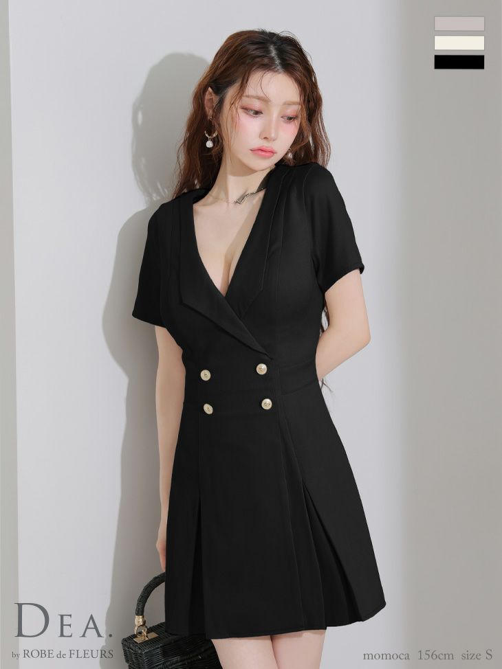 DEA. ディア バイ ローブドフルール 襟付きダブルボタンプリーツ半袖ミニキャバドレス de4207
