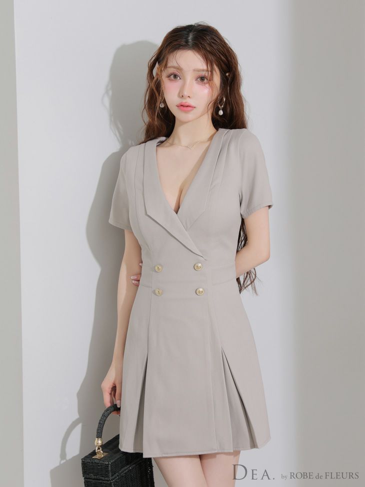 DEA. ディア バイ ローブドフルール 襟付きダブルボタンプリーツ半袖ミニキャバドレス de4207