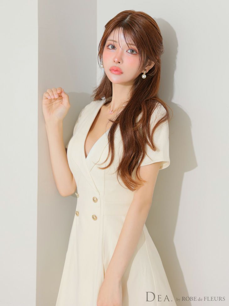 DEA. ディア バイ ローブドフルール 襟付きダブルボタンプリーツ半袖ミニキャバドレス de4207