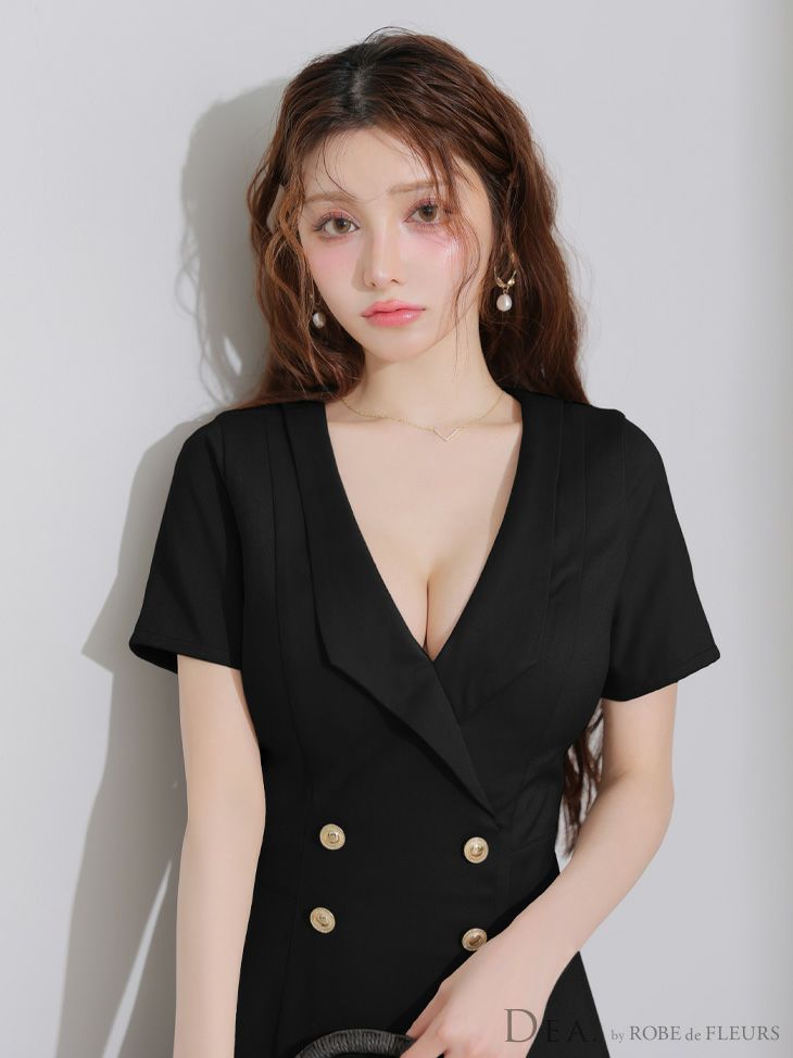 DEA. ディア バイ ローブドフルール 襟付きダブルボタンプリーツ半袖ミニキャバドレス de4207