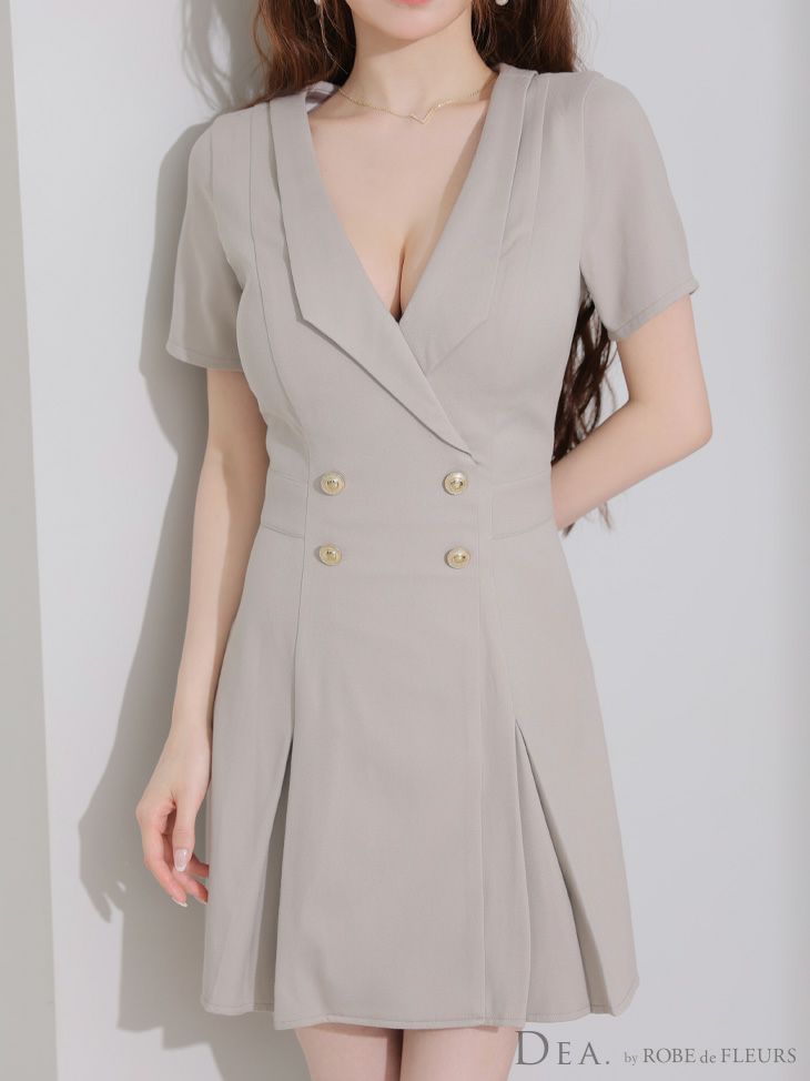 DEA. ディア バイ ローブドフルール 襟付きダブルボタンプリーツ半袖ミニキャバドレス de4207