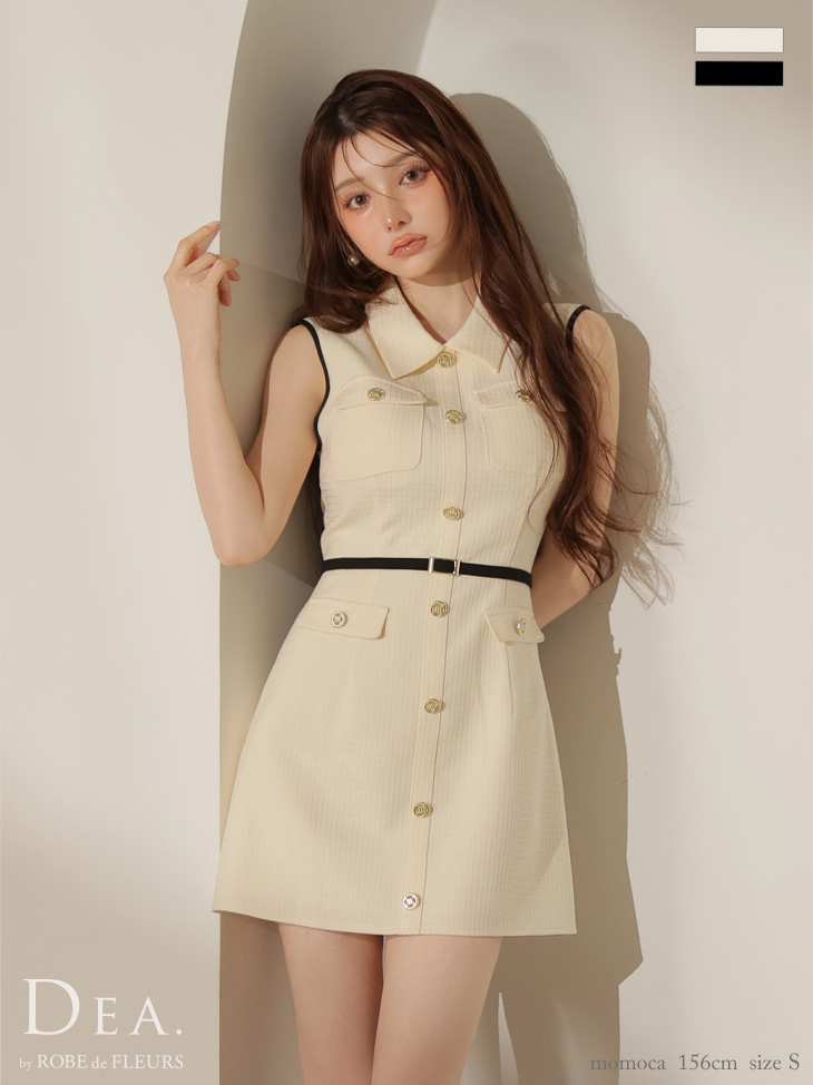 DEA. ディア バイ ローブドフルール パイピングノースリーブベルトミニキャバドレス de4205
