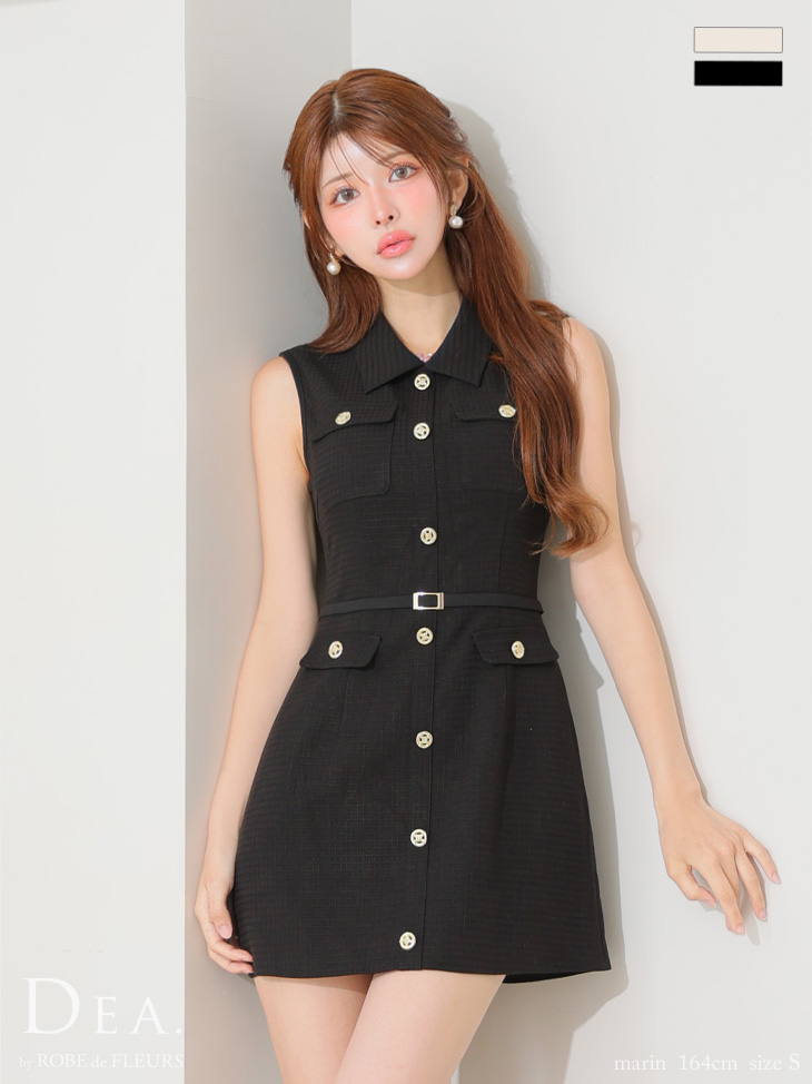 DEA. ディア バイ ローブドフルール パイピングノースリーブベルトミニキャバドレス de4205