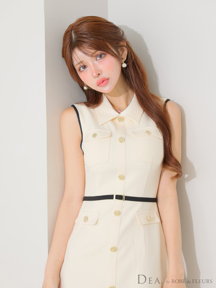 DEA. ディア バイ ローブドフルール パイピングノースリーブベルトミニキャバドレス de4205-c