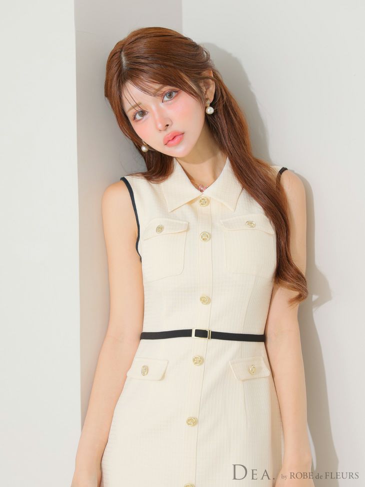 DEA. ディア バイ ローブドフルール パイピングノースリーブベルトミニキャバドレス de4205-c
