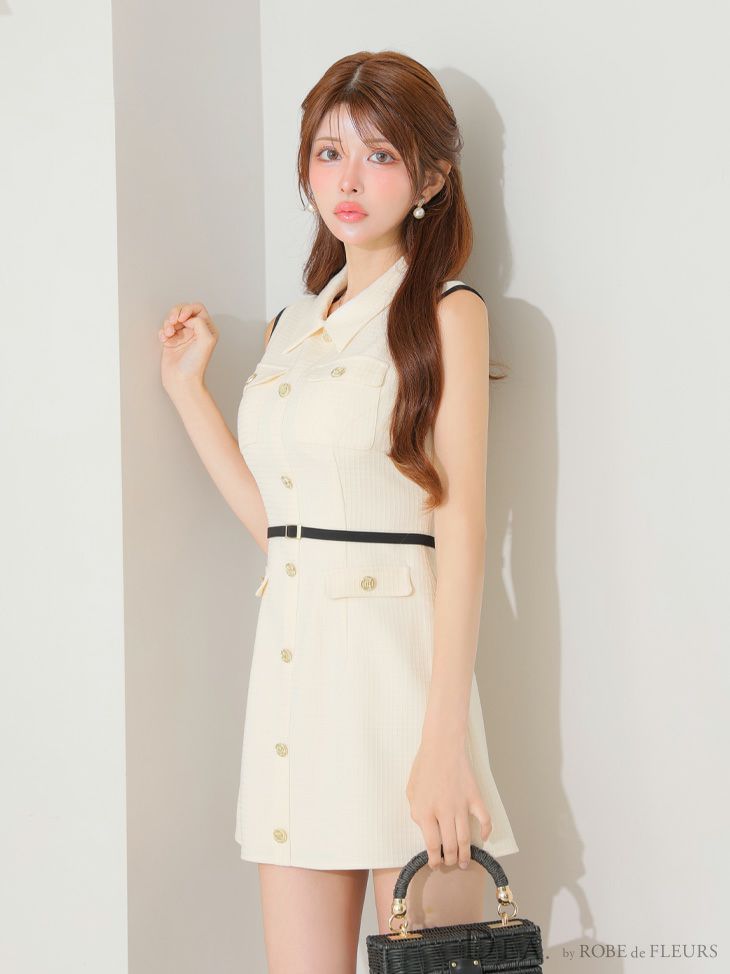 DEA. ディア バイ ローブドフルール パイピングノースリーブベルトミニキャバドレス de4205-c