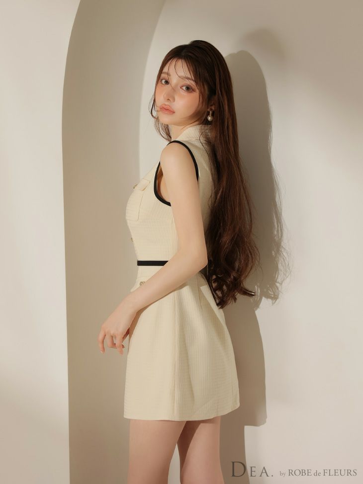 DEA. ディア バイ ローブドフルール パイピングノースリーブベルトミニキャバドレス de4205-c