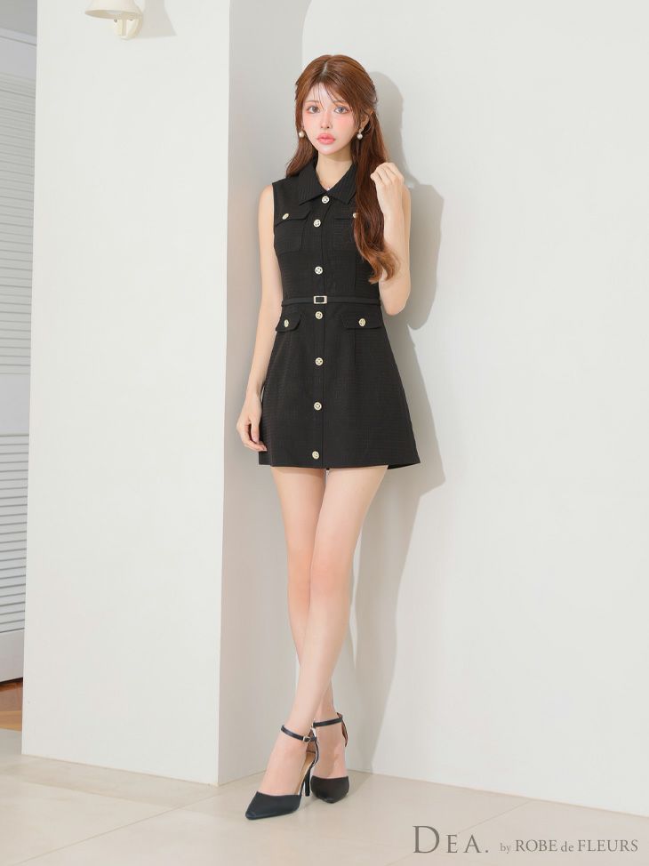 DEA. ディア バイ ローブドフルール パイピングノースリーブベルトミニキャバドレス de4205-c