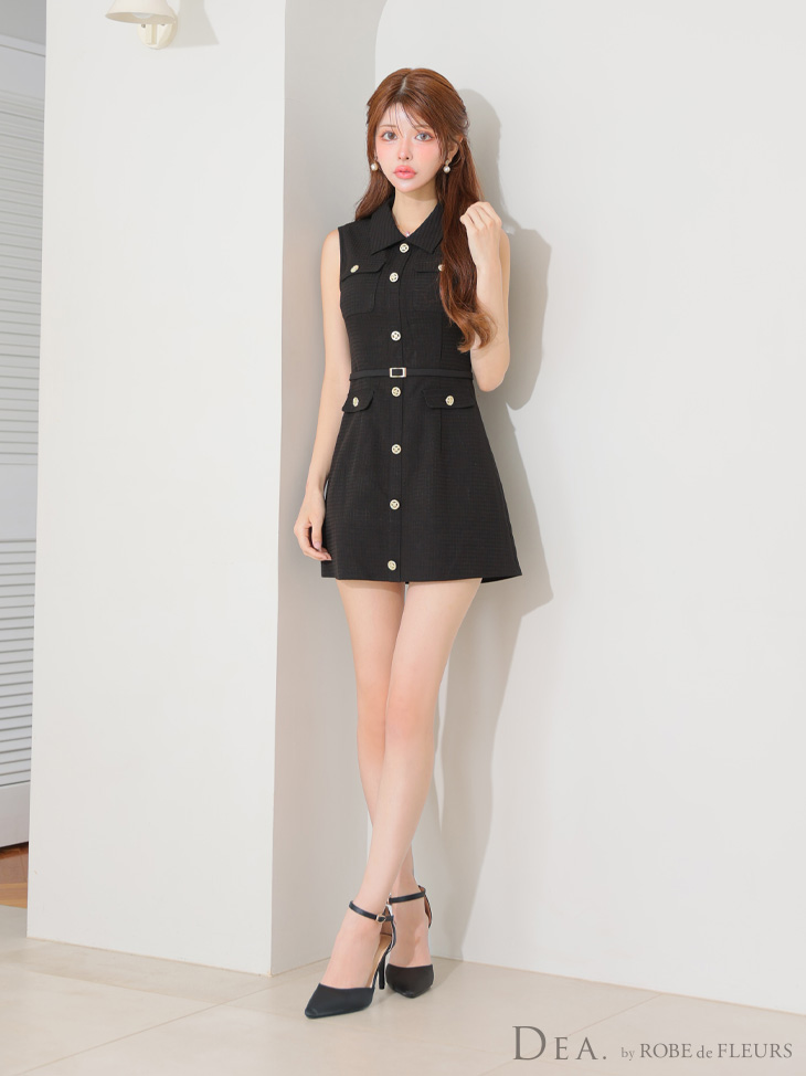 DEA. ディア バイ ローブドフルール パイピングノースリーブベルトミニキャバドレス de4205-c