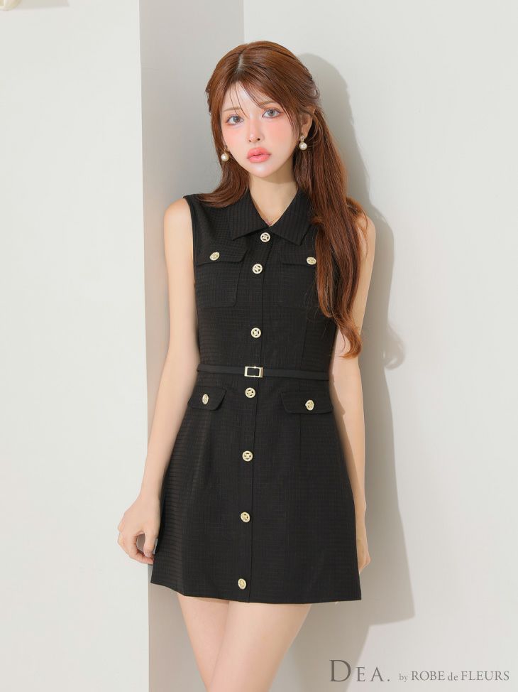 DEA. ディア バイ ローブドフルール パイピングノースリーブベルトミニキャバドレス de4205-c