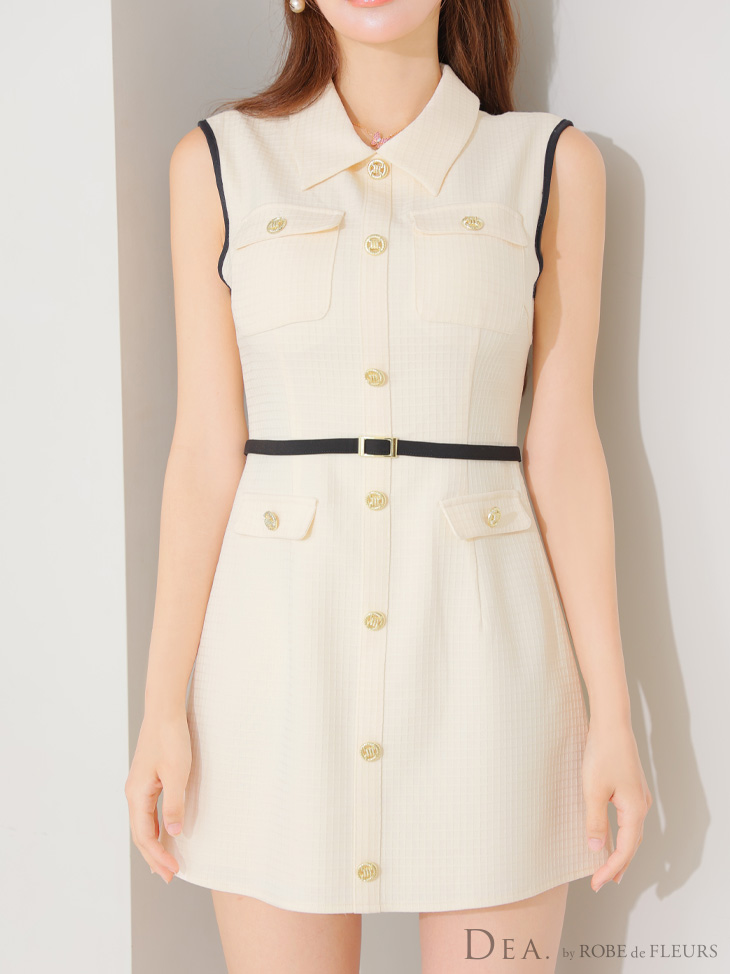 DEA. ディア バイ ローブドフルール パイピングノースリーブベルトミニキャバドレス de4205-c