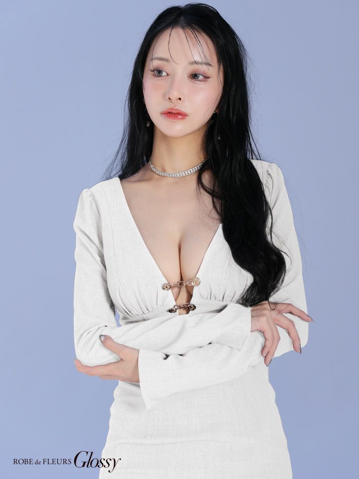 Glossy ローブドフルールグロッシー バストカットロングスリーブタイトミニキャバドレス gl3931