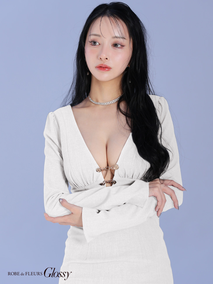 Glossy ローブドフルールグロッシー バストカットロングスリーブタイトミニキャバドレス gl3931