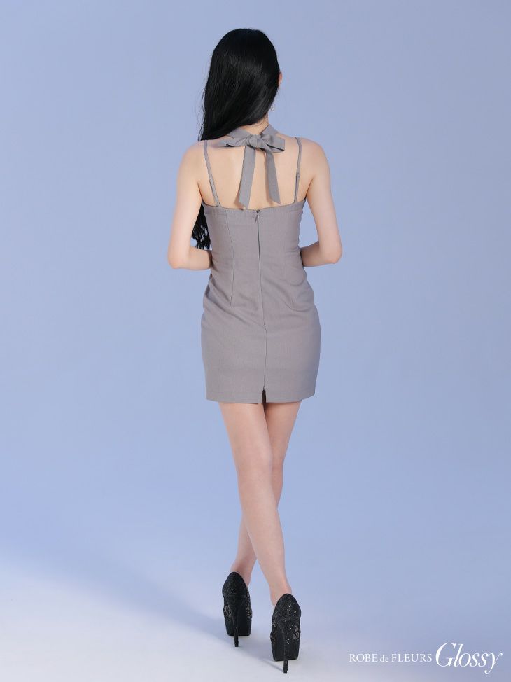 Glossy ローブドフルールグロッシー ボウタイチョーカー付きシンプルバストジップキャミミニキャバドレス gl3932