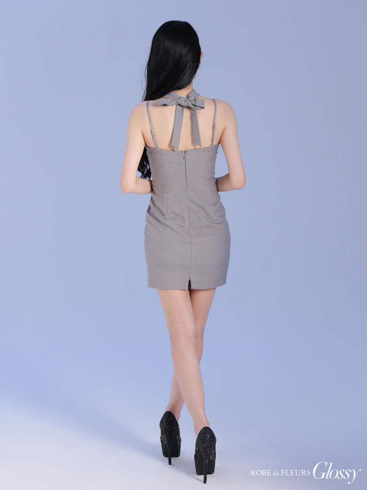 Glossy ローブドフルールグロッシー ボウタイチョーカー付きシンプルバストジップキャミミニキャバドレス gl3932