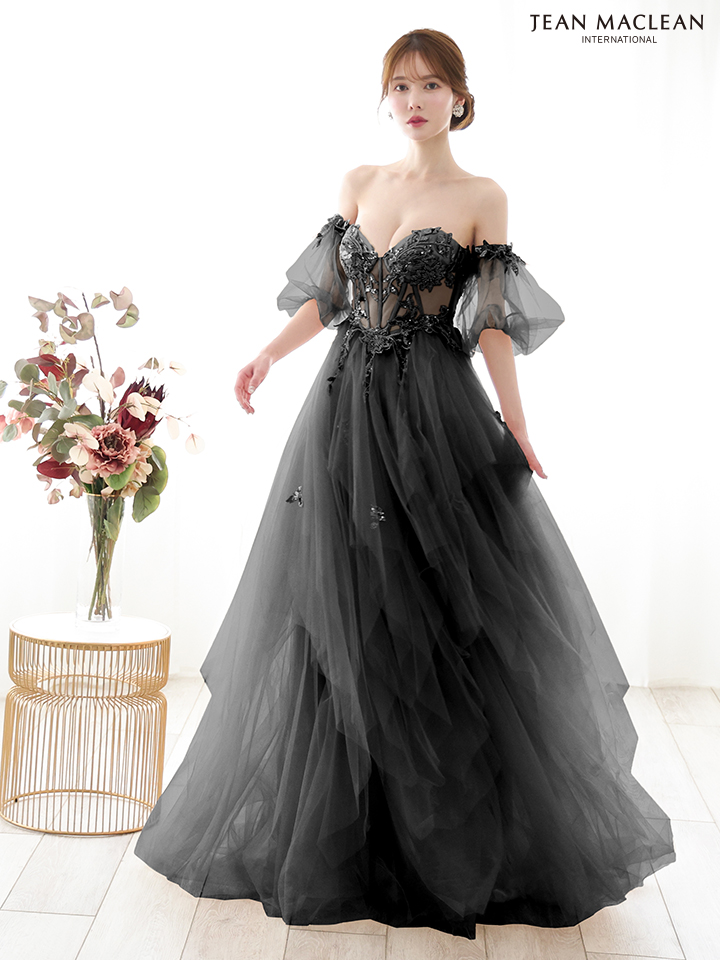 JEAN MACLEAN ジャンマクレーン ワンカラー/コルセット/ビジュー刺繍/チューリップスリーブ/姫/ロングドレス ja51884