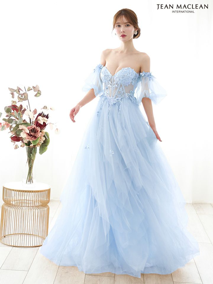 JEAN MACLEAN ジャンマクレーン ワンカラー/コルセット/ビジュー刺繍/チューリップスリーブ/姫/ロングドレス ja51884