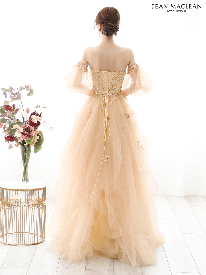 JEAN MACLEAN ジャンマクレーン ワンカラー/コルセット/ビジュー刺繍/チューリップスリーブ/姫/ロングドレス ja51884