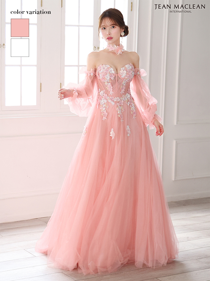 JEAN MACLEAN ジャンマクレーン ロングスリーブ/フラワーモチーフチョーカー付き/花柄刺繍/姫/ロングドレス ja51885