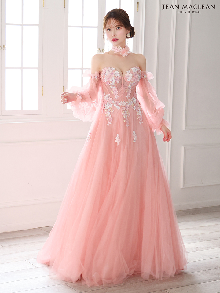 JEAN MACLEAN ジャンマクレーン ロングスリーブ/フラワーモチーフチョーカー付き/花柄刺繍/姫/ロングドレス ja51885