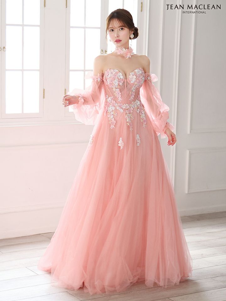 JEAN MACLEAN ジャンマクレーン ロングスリーブ/フラワーモチーフチョーカー付き/花柄刺繍/姫/ロングドレス ja51885