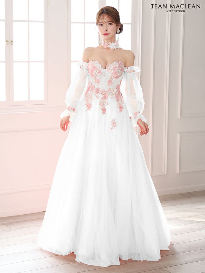 JEAN MACLEAN ジャンマクレーン ロングスリーブ/フラワーモチーフチョーカー付き/花柄刺繍/姫/ロングドレス ja51885