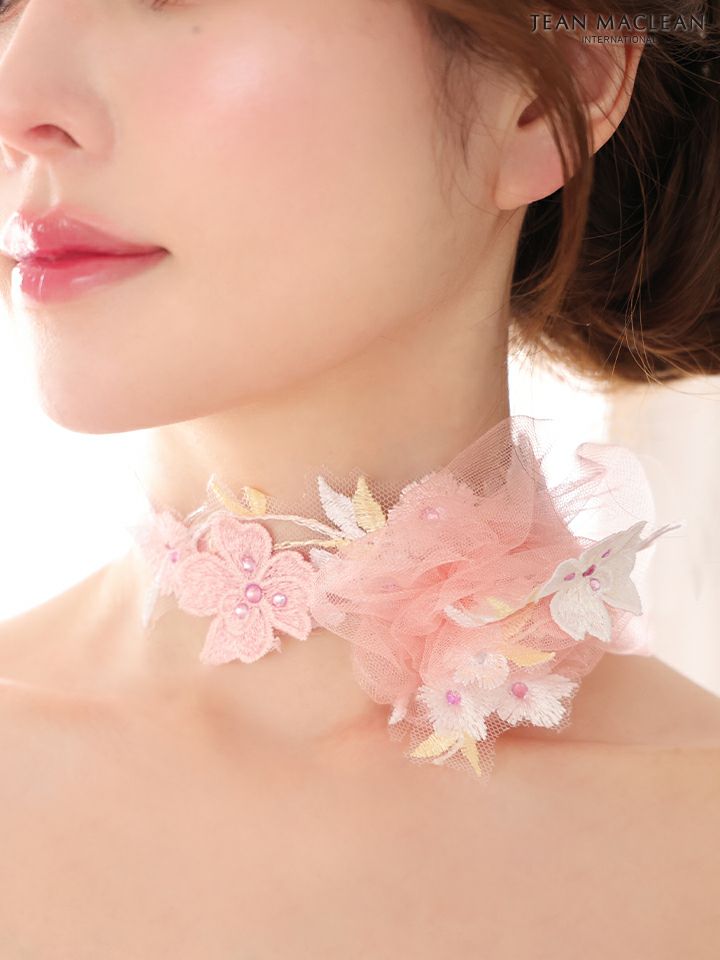 JEAN MACLEAN ジャンマクレーン ロングスリーブ/フラワーモチーフチョーカー付き/花柄刺繍/姫/ロングドレス ja51885