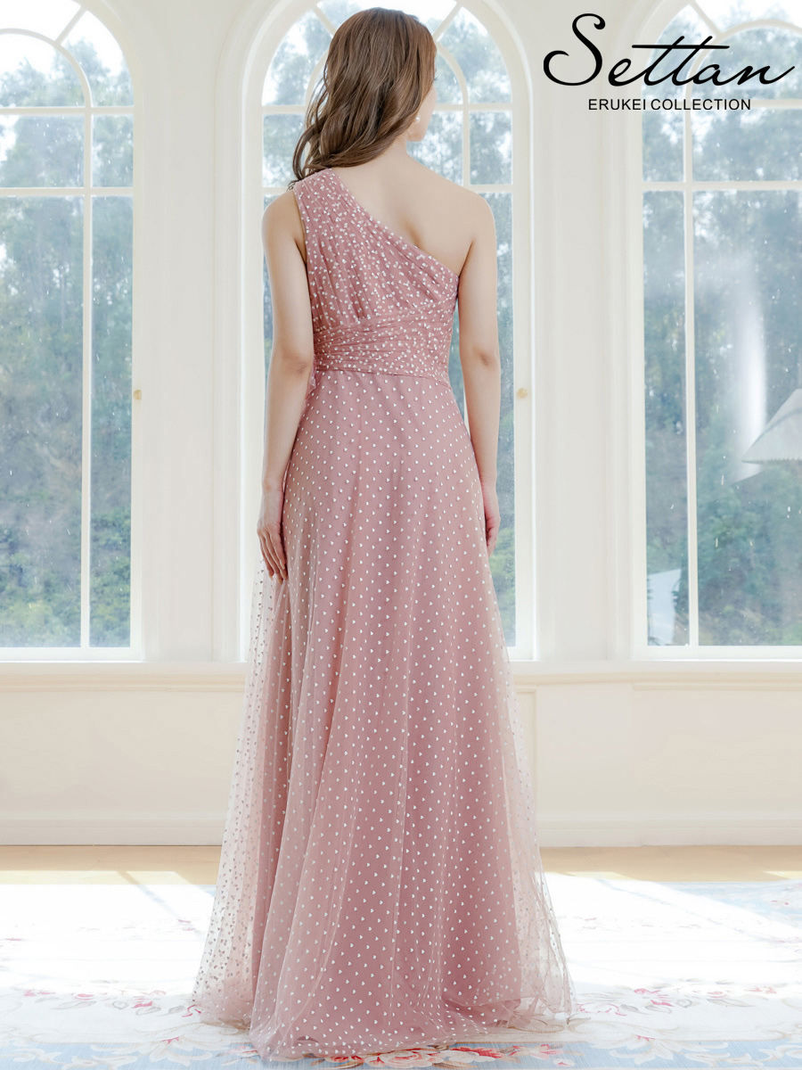 ERUKEI エルケイ ワンショルダー・ハートドット・チュールレース・ハイウエスト・Aライン・ロングドレス ek-s37115