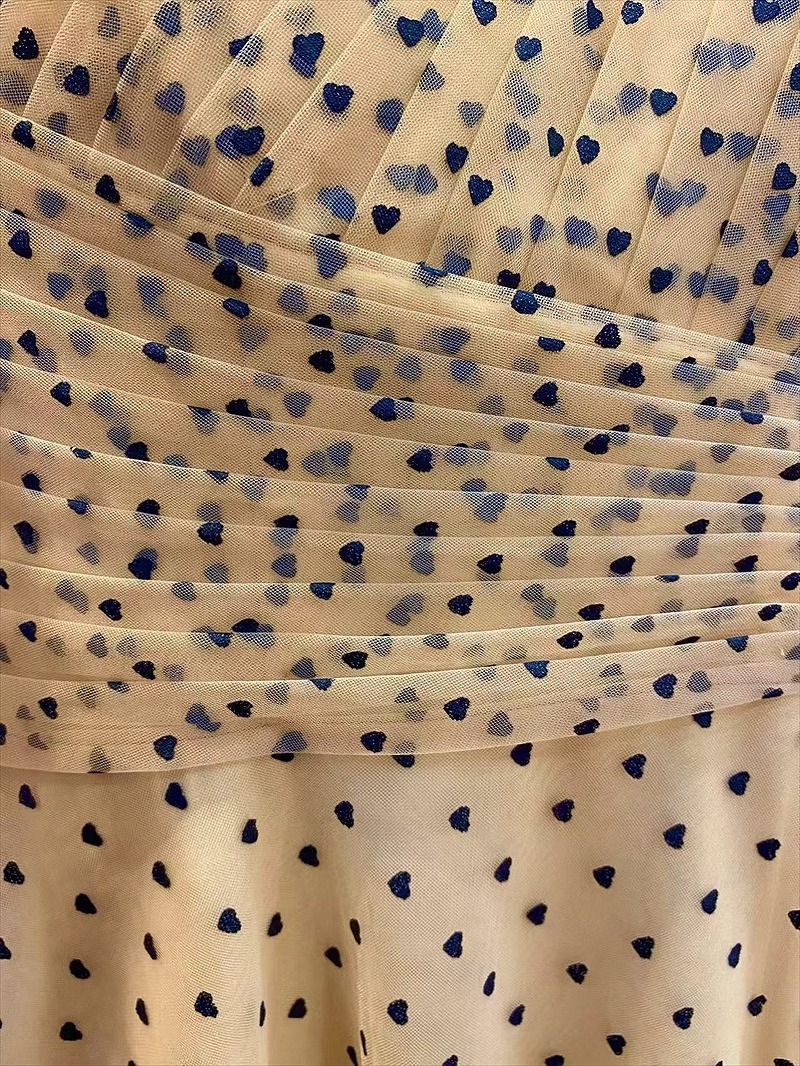 ERUKEI エルケイ ワンショルダー・ハートドット・チュールレース・ハイウエスト・Aライン・ロングドレス ek-s37115