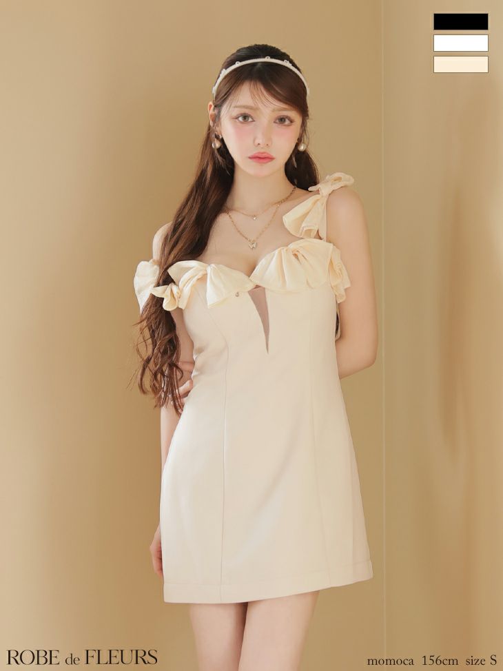 ROBE de FLEURS ローブドフルール シフォンリボンワンショルタイトミニキャバドレス fm3460-c