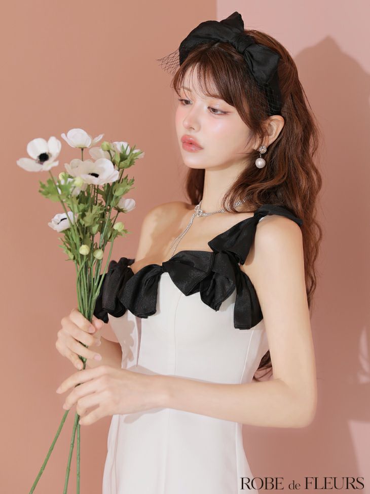 ROBE de FLEURS ローブドフルール シフォンリボンワンショルタイトミニキャバドレス fm3460-c