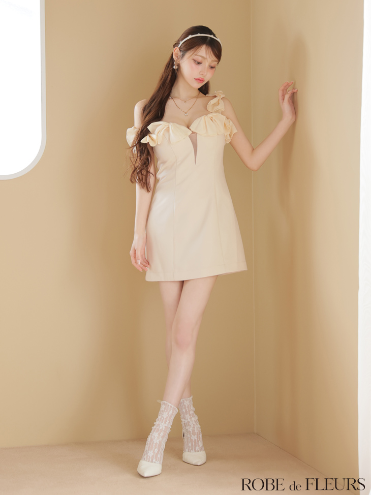 ROBE de FLEURS ローブドフルール シフォンリボンワンショルタイトミニキャバドレス fm3460-c