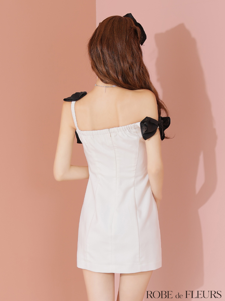 ROBE de FLEURS ローブドフルール シフォンリボンワンショルタイトミニキャバドレス fm3460