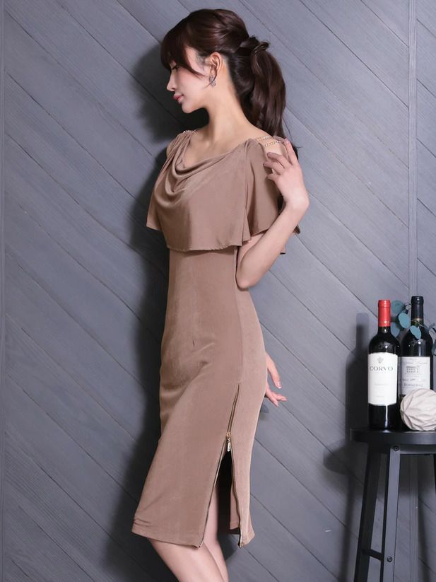 Veautt ヴュート レイヤードチェーンドレープサイドファスナータイトミディアムドレス vt082517-ks