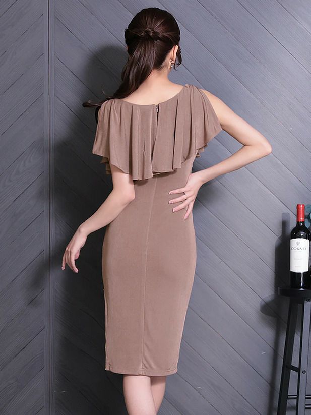 Veautt ヴュート レイヤードチェーンドレープサイドファスナータイトミディアムドレス vt082517-ks