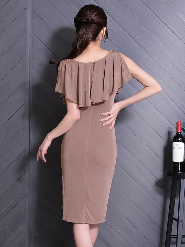 Veautt ヴュート レイヤードチェーンドレープサイドファスナータイトミディアムドレス vt082517-ks