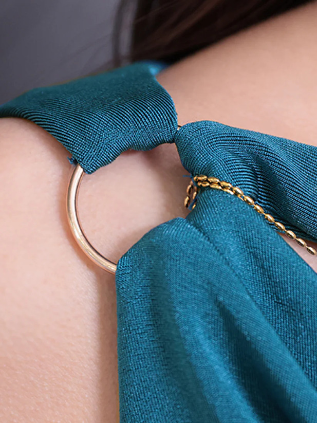 Veautt ヴュート ドレープチェーンリングバストカットウエストマークサイドファスナータイトミディアムドレス vt022515-ks