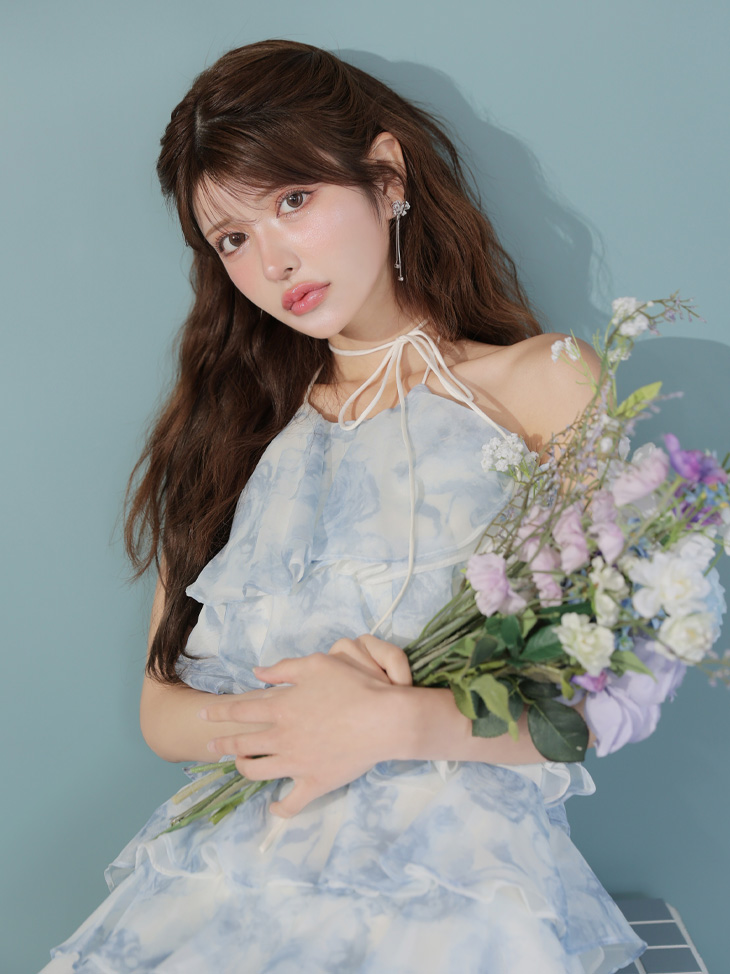 ROBE de FLEURS ローブドフルール シアーローズティアードワンピース ミニドレス fm4502