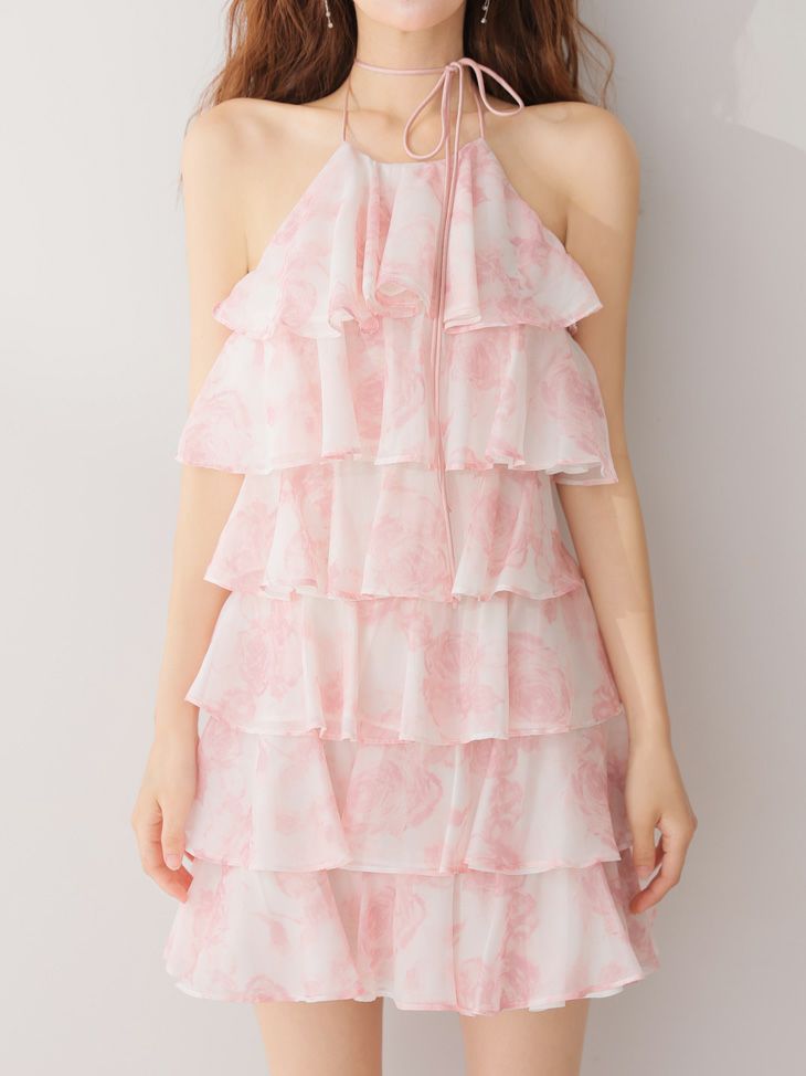 ROBE de FLEURS ローブドフルール シアーローズティアードワンピース ミニドレス fm4502