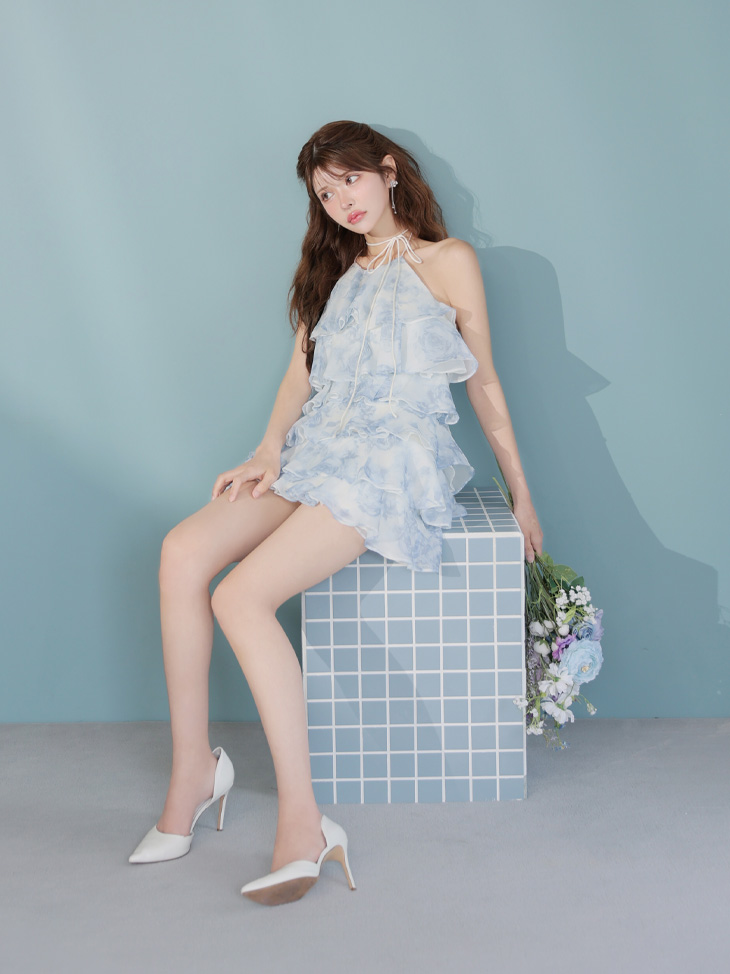 ROBE de FLEURS ローブドフルール シアーローズティアードワンピース ミニドレス fm4502-c