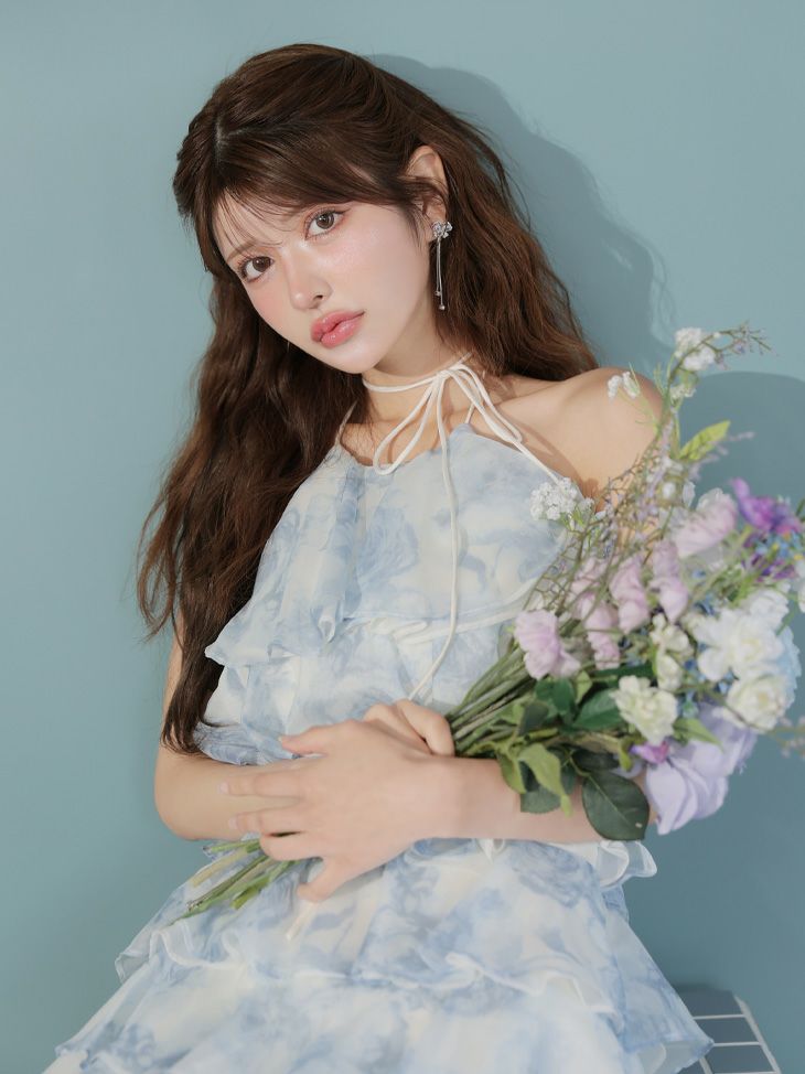 ROBE de FLEURS ローブドフルール シアーローズティアードワンピース ミニドレス fm4502-c